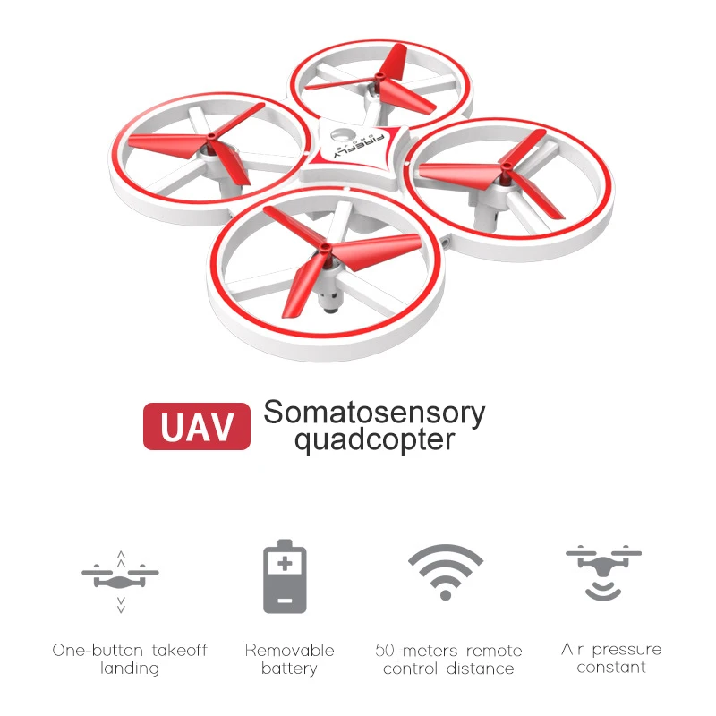 Мини четырехосевой индукционный Дрон Смарт-часы дистанционное зондирование жесты RC самолет НЛО соматосенсорные фосфоресцирующие взаимодействие RC игрушки