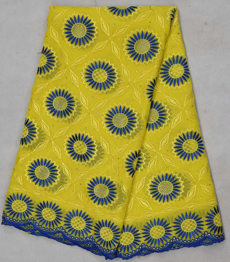 

(5yards/pc) Fine embroidered Swiss voile lace in yellow and blue fashion African cotton fabric for party dress more colors CLS30