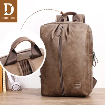 

DIDE 2018 Simple casual Style Leather laptop backpack men Mochila Travel backpack Bag Preppy Schoolbag waterproof 15 inch
