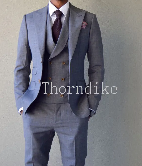 suits3 Thorndike курить синий двубортный свадебные костюмы для жениха мужчины Slim Fit Peaked лацкан пляжные мужские костюмы строгий костюм - Цвет: suits3