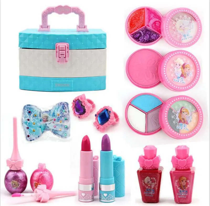 2019 New Frozen Children Cosmetic Set Princess Makeup Box Performance Nontoxic Lipstick Girls Play house Toys