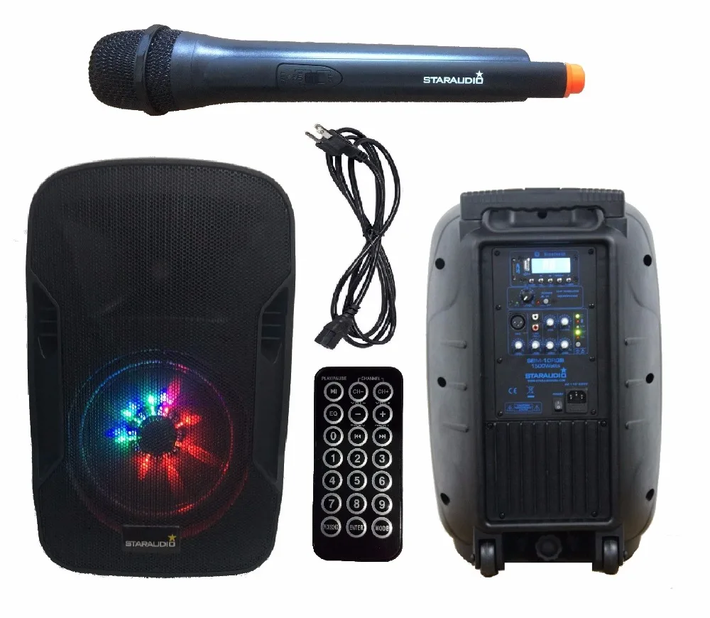 

STARAUDIO 10inch 1500W Pro Active PA DJ Recharge Battery LED RGB Lighting Bluetooth SD MP3 USB Speaker With 1 Mic SBM-10RGB
