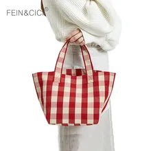 Холщовая Сумка женская пляжная большая клетчатая сумка для покупок красный синий цвет летняя брендовая модная Прямая