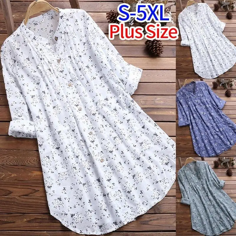 

Women Blouses Fashion V-Neck Pleated Floral Print Long Sleeve Casual Ladies Chiffon Blouse Shirt Tops Plus Size Blusas Femininas