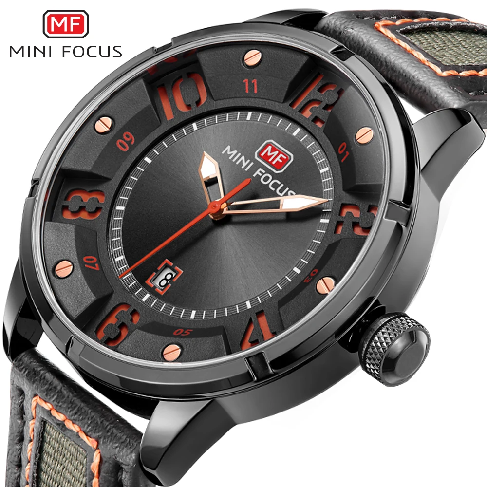 

MINI FOCUS Top Brand Luxury Watch Men Quartz Analog Clock Leather Strap 3D Arabic Number Dial Calendar Sport Casual Wristwatches