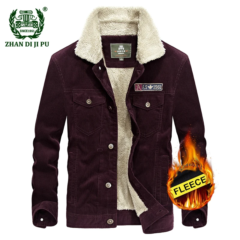 

2018 Winter thicken warm wool coat men corduroy jacket man casual brand fleece khaki jackets afs jeep blue coats M L XL XXL XXXL
