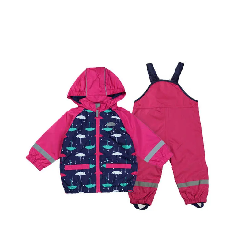2PCS Kids Waterproof Windproof Baby Girls Jacket Clothing Suit+Overalls