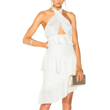 

Seamyla 2020 New Elegant White Bandage Dress Women Sexy Halter Cascading Ruffle Summer Club Celebrity Party Dresses Vestidos