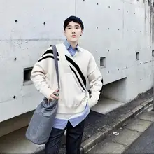 Мужской свитер с v-образным вырезом в Корейском стиле; модный красивый свитер; свободные пуловеры; осенние и зимние Молодежные Топы