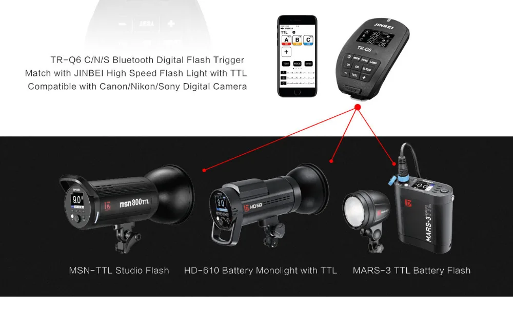 Jinbei TR-Q6 для Canon 2,4 ГГц ttl Bluetooth вспышка триггер для HD-610 Mars-3 MSN