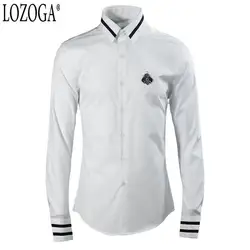 Lozoga модные мужские рубашки оригинальный дизайн металлический значок с длинным рукавом рубашка брендовая одежда роскошное мастерство для
