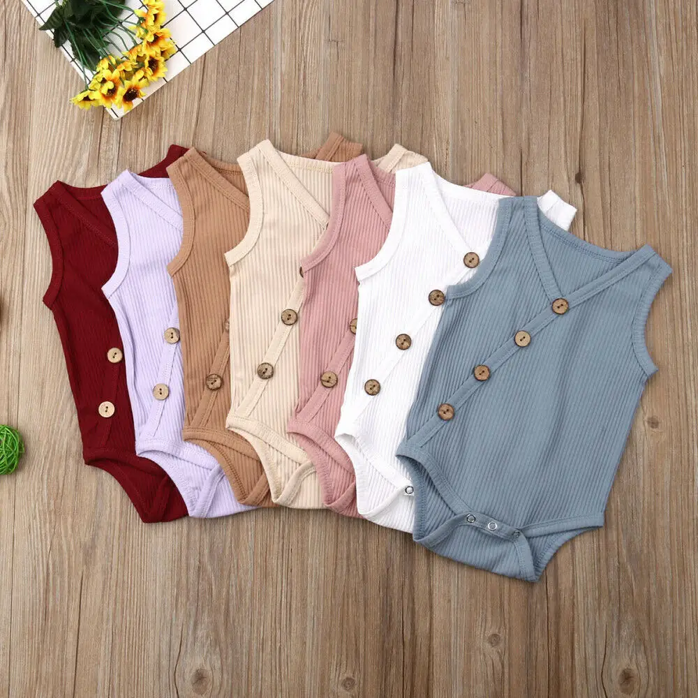 

New Summer Newborn Toddler Boy Girl Solid Jumpsuit Cotton Bodysuit Outfit Casual Sleeveless Bby Clothes