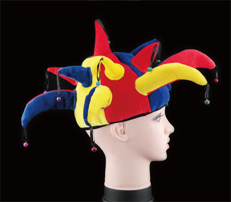 Multicolor Funny Halloween Jester Hat Clown Cosplay Cap Mardi Gras Halloween Accessory Men Women with Bells Party Supplies FE75 (2)