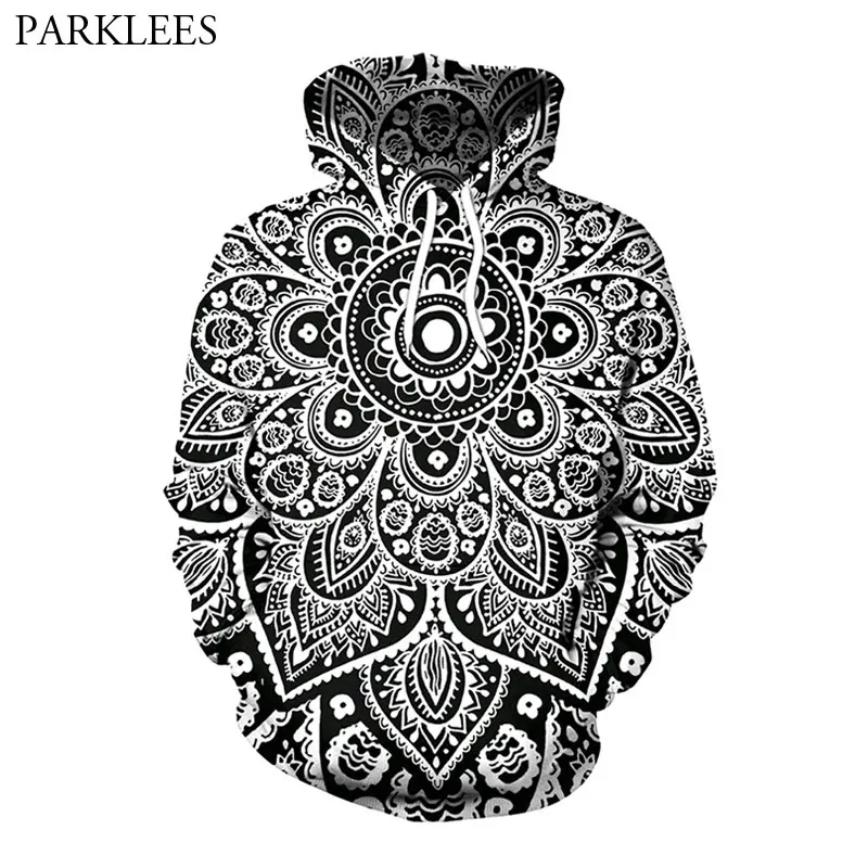 

3D Mandala Floral Printed Hooded Sweatshirt Men Women 2018 Psychedelic Style Mens Hoodies Sweatshirts Hip Hop Style Sweat Homme