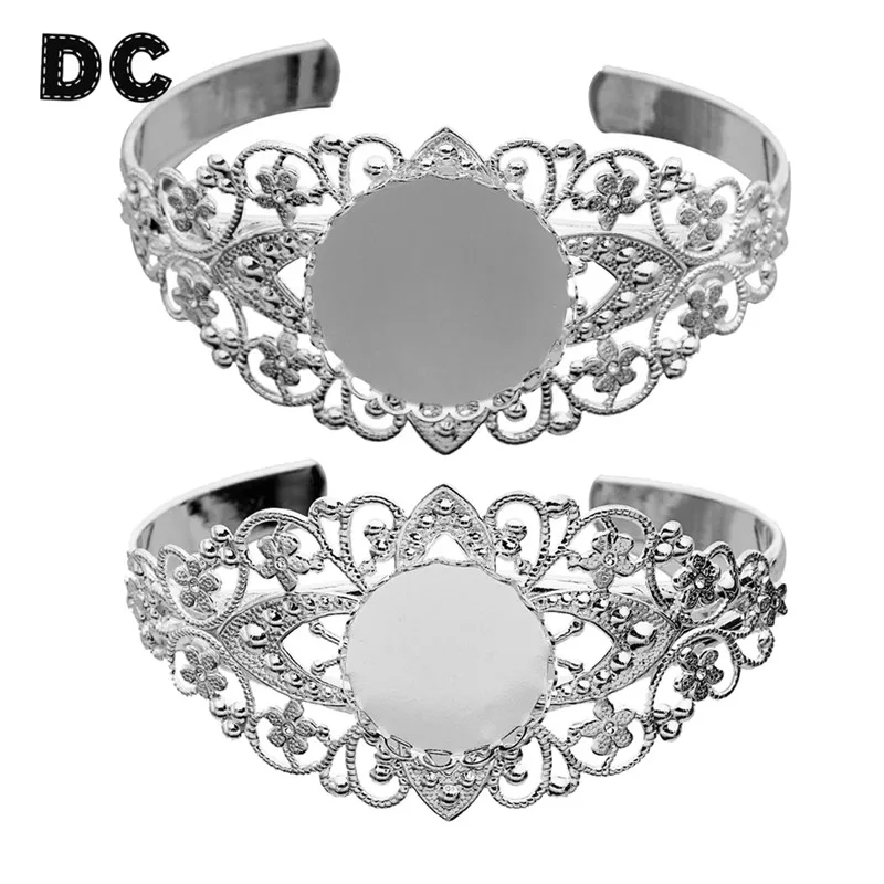 Lot Of 8PCS 20mm Round Tray Bezel Blank Bracelet Base For DIY Craft Cuff