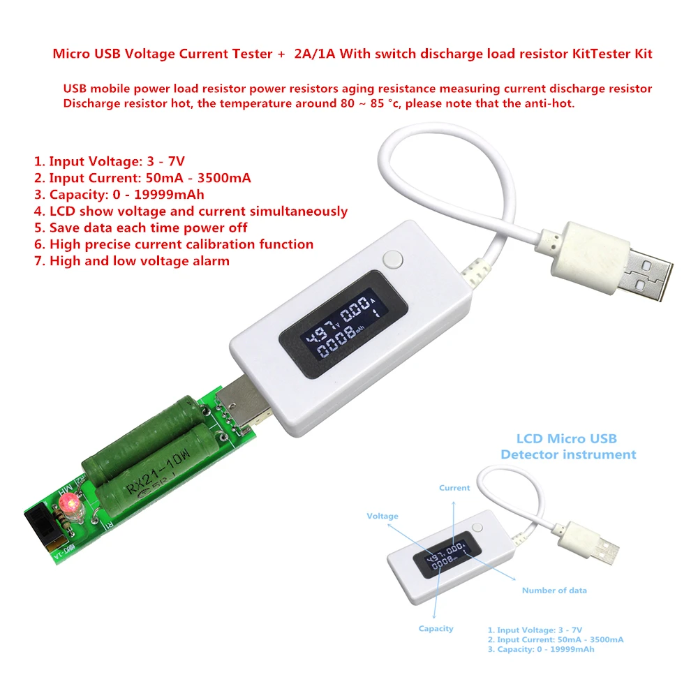 ЖК дисплей Micro USB зарядное устройство Емкость аккумулятора Тестер Напряжения