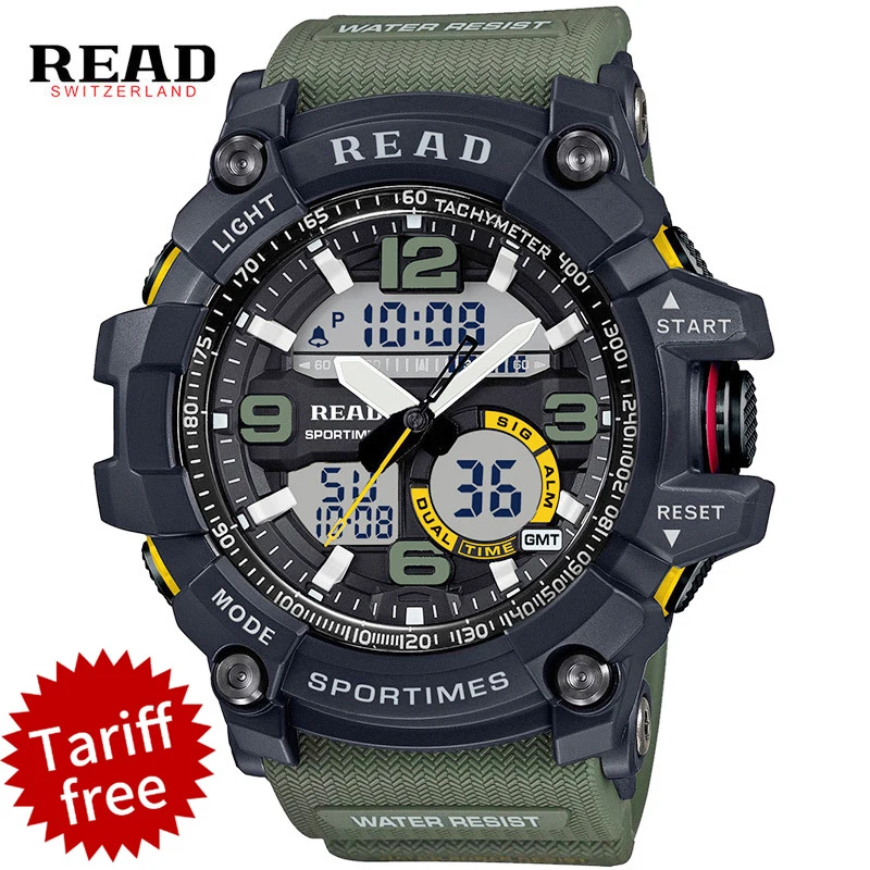 

READ Men Top StopWatch Sport Clock Alarm Army Military Quartz Men Wrist Watches Large Dial Relojes Hombre Digital Sport Watches