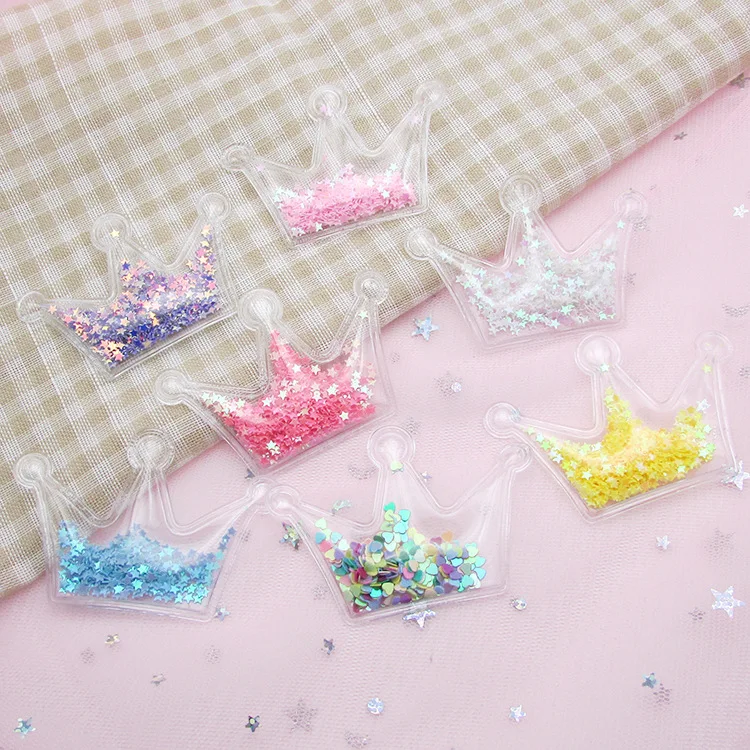 

10Pcs/lot Crown Shape PVC Transparent Appliques With Loose Sequins Kids Girls Hair Clip Headwear Accessories DIY Handmade Craft