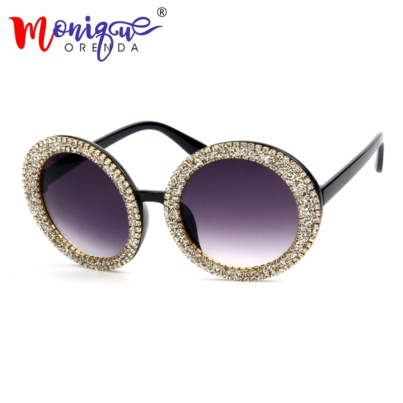 

MONIQUE Oversize Sunglasses Women Round Vintage Luxury Bling stones Sun Glasses men and women Sunglasses Oculos De Sol