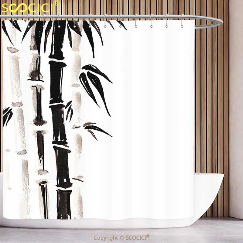 Shower Curtains Bath Zen Circle And Bamboo Tree Prints On Rustic