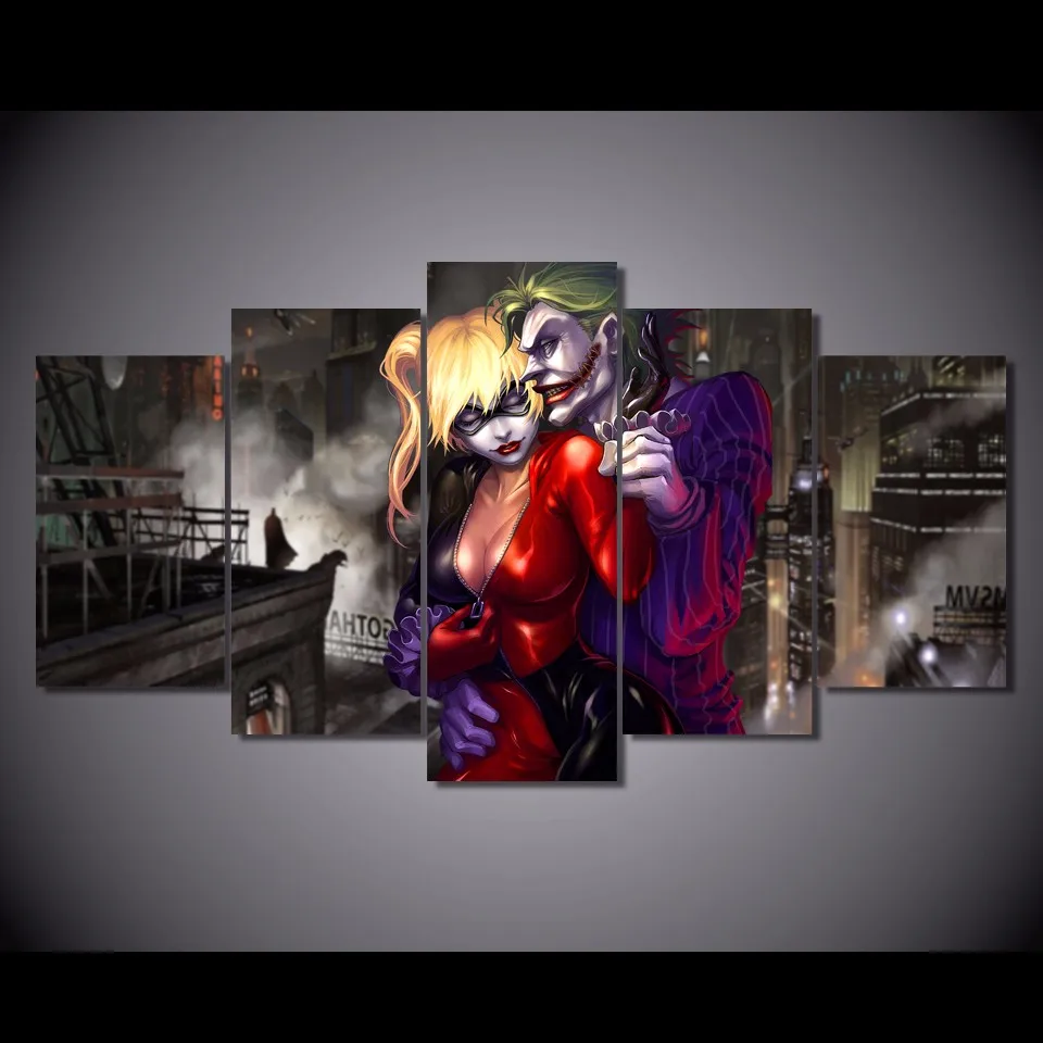 5 Pcs Set Framed HD Dicetak Joker Dan Harley Comics Gambar Wall Art