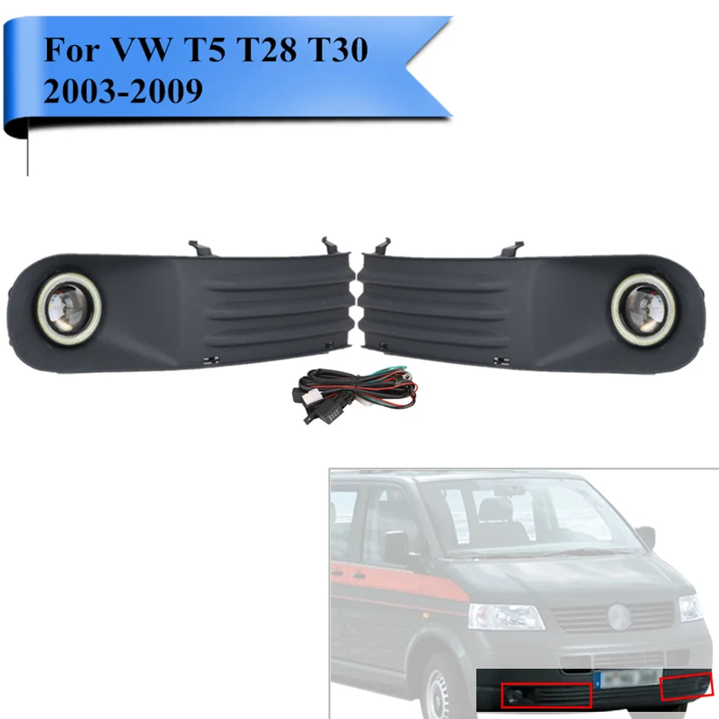 

Front LED Fog Light Grill Kit for VW Volkswagen Transporter T5 T28 T30 2003-2009 Projector Lens Angel Eyes Grille Cover #PDK619
