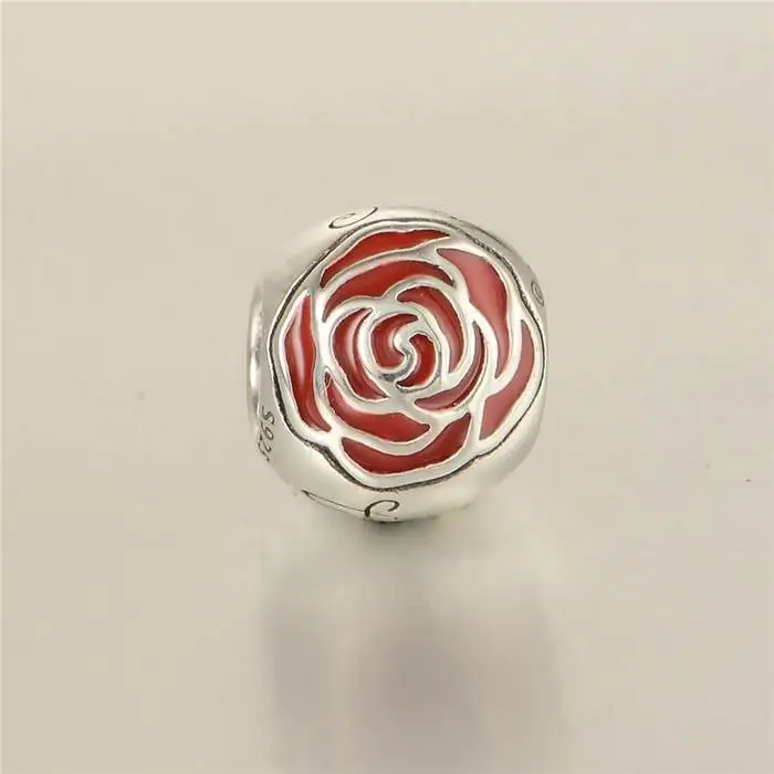 

Belle Enchanted Rose Charm Beads Fits Pandora Bracelets Authentic 925 Sterling Silver Red Enamel Belle Rose Flower Charm Diy