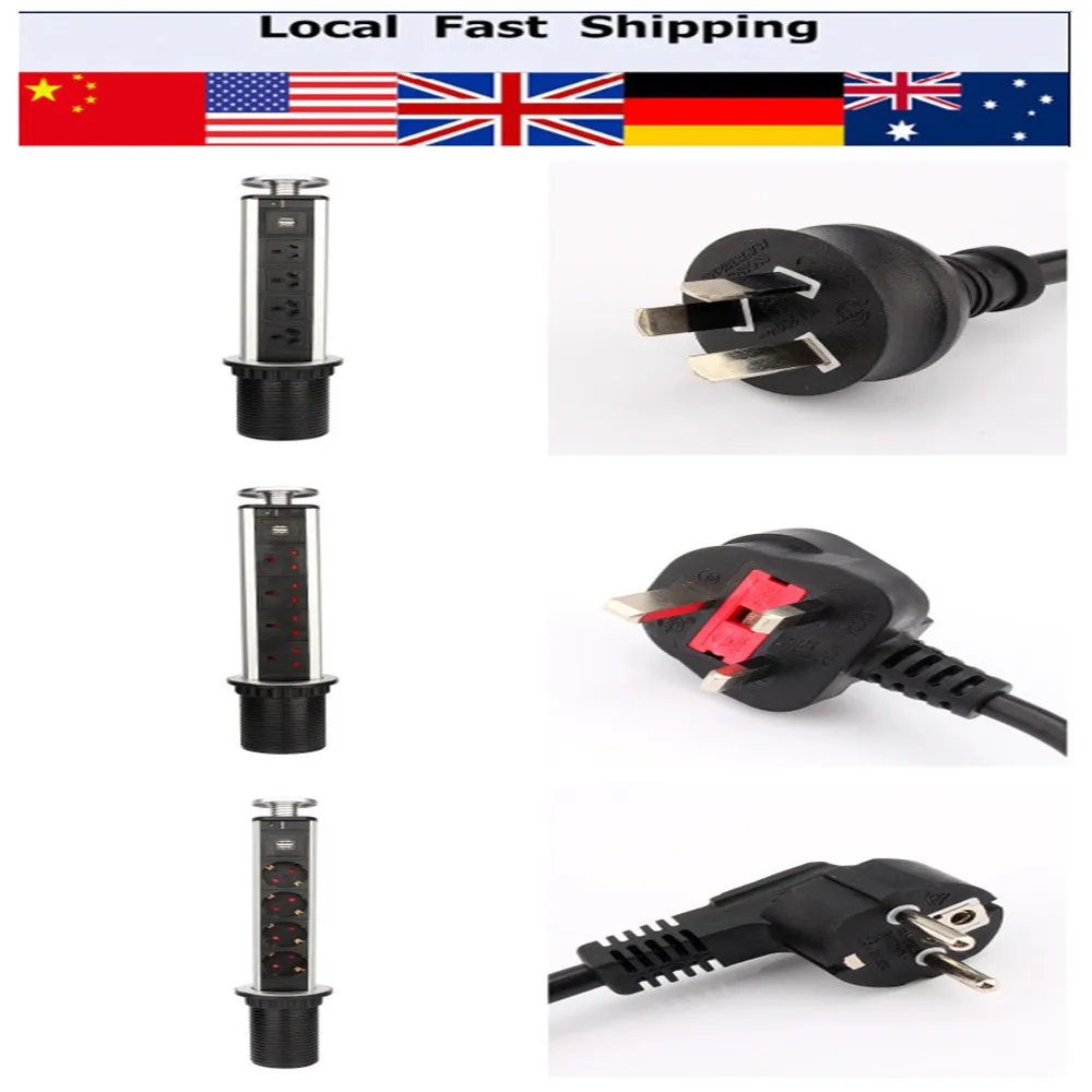 

4 Plug Table Outlet USB Socket Power Strip Retractable USB Charger Home Pop Up Electrical Sockets