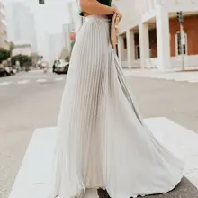 Модные женские с высокой талией Длинные гофрированные шифоновые макси юбки полной длины сплошной цвет летние качели повседневные юбки