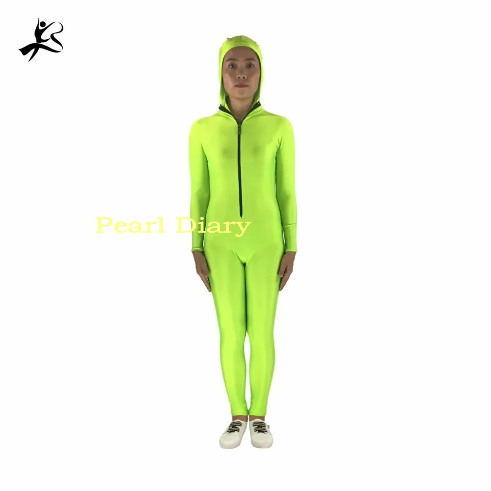 Флуоресцентный зеленый костюм Zentai из лайкры танцевальный унитард спандекса с