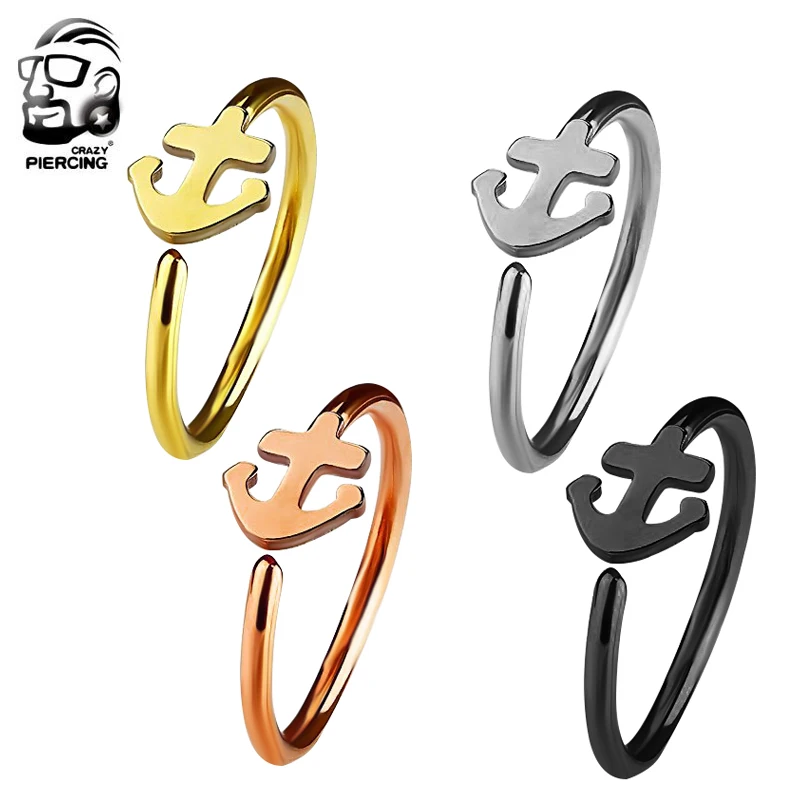 

1Piece Anchor Design Nose Hoop Nose Clip 316L Stainless Steel Nose Ring Ear Tragus Cartilage Earring Body Piercing Jewelry