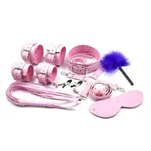 RABBITOW 9 Pieces Soft PU Leather Sexy Handcuffs Whips Collar Blindfold Set for Couple Adult Sex Play