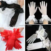 Женские кружевные перчатки с бантом, кружевные перчатки, сексуальные официальные сетчатые перчатки, черный, красный, белый цвет, R893