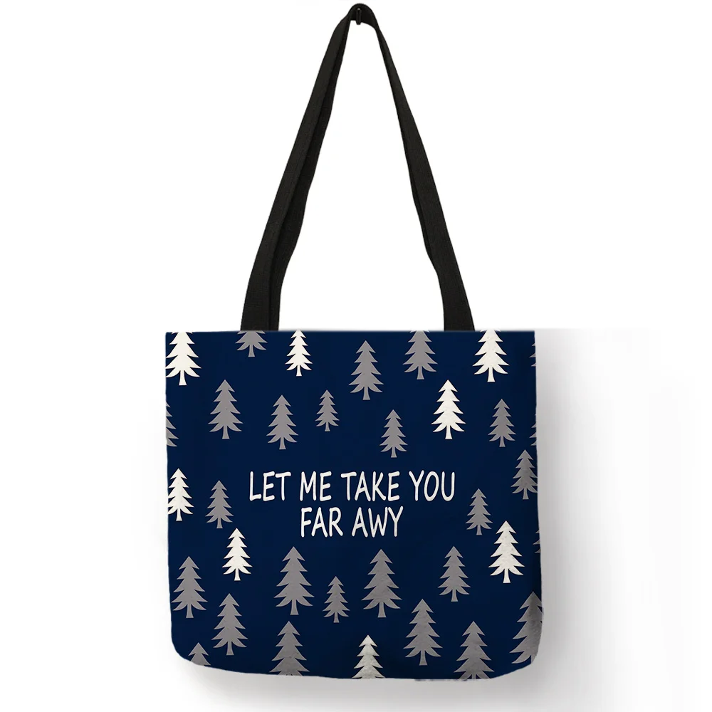 

Simple Geometric Trees Pattern Print Hand Bags Linen Reusable Folding Daily Office Large Capacity Tote Bag for Shopping Travel
