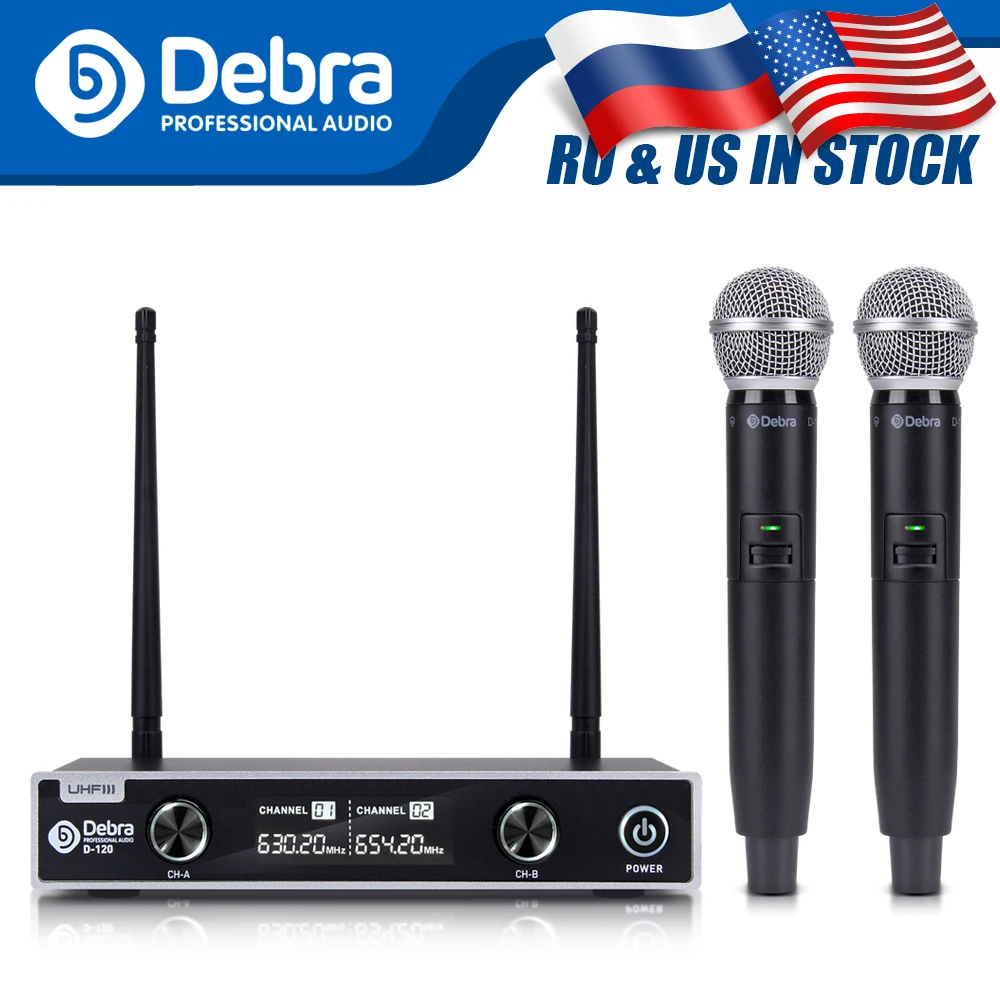Debra аудио UHF Беспроводная микрофонная система с двумя ручными микрофонами для