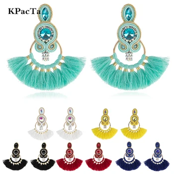 

KPACTA 2019 New Design Ethnic Style Leather Drop Earrings Fashion Jewelry Women Soutache Handmade Weaving Tassel Hanging Earring