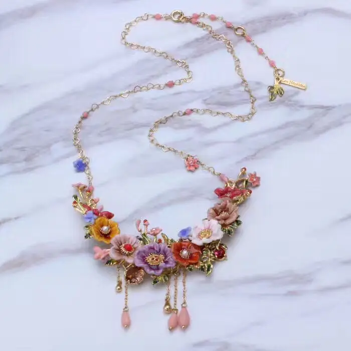 Amybaby Весна Зима сад глянцевое покрытие цветок Кисточки большое ожерелье ювелирное изделие для вечерние - Окраска металла: necklace