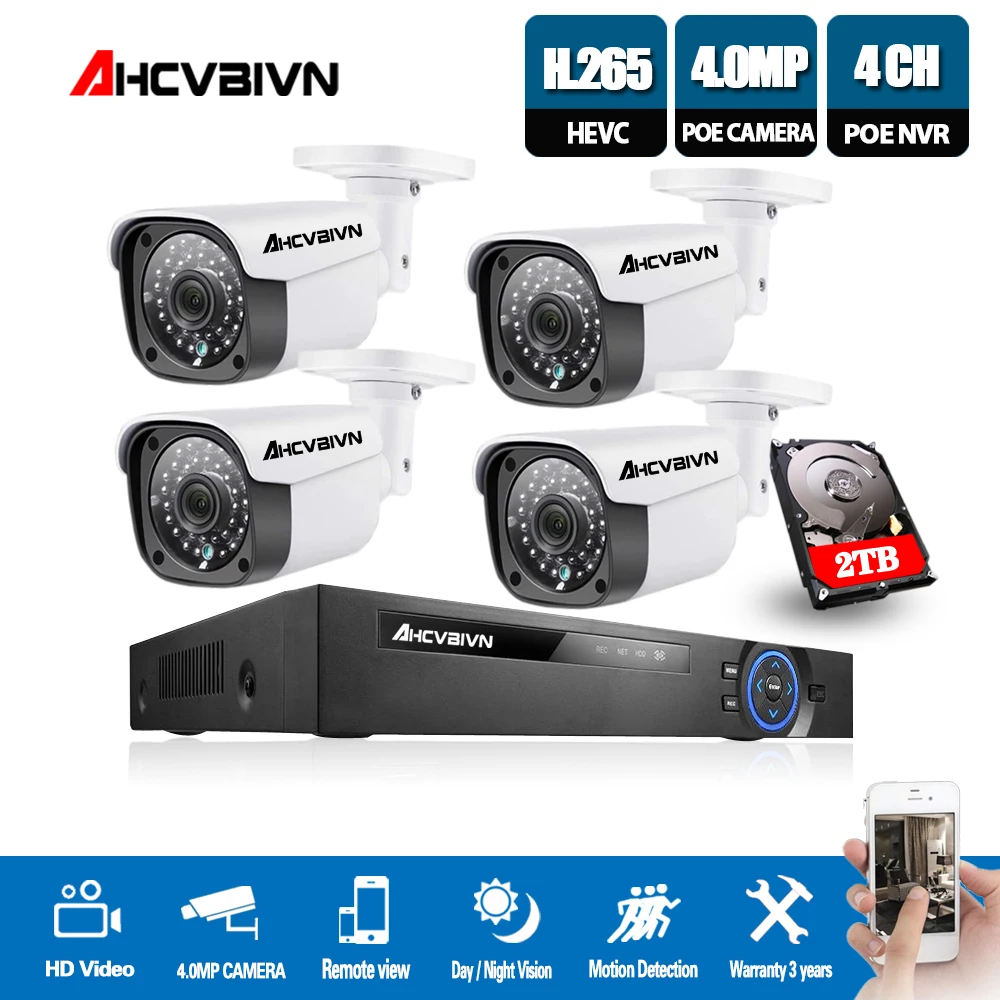 

AHCVBIVN 5MP NVR Surveillance System Security Camera POE P2P IR Network Outdoor Waterproof 4MP Night Vision NVR Kits IP Camera