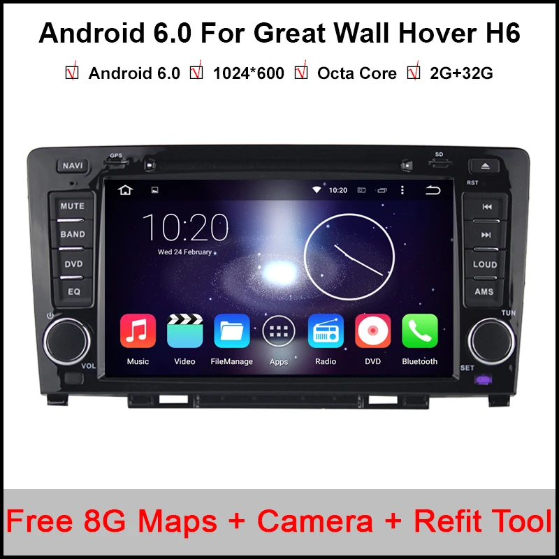 

1024*600 Octa Core Car DVD Player Android 6.0.1 For Great Wall Hover Haval H6 Greatwall 2G RAM+32G Flash Radio GPS Navigation