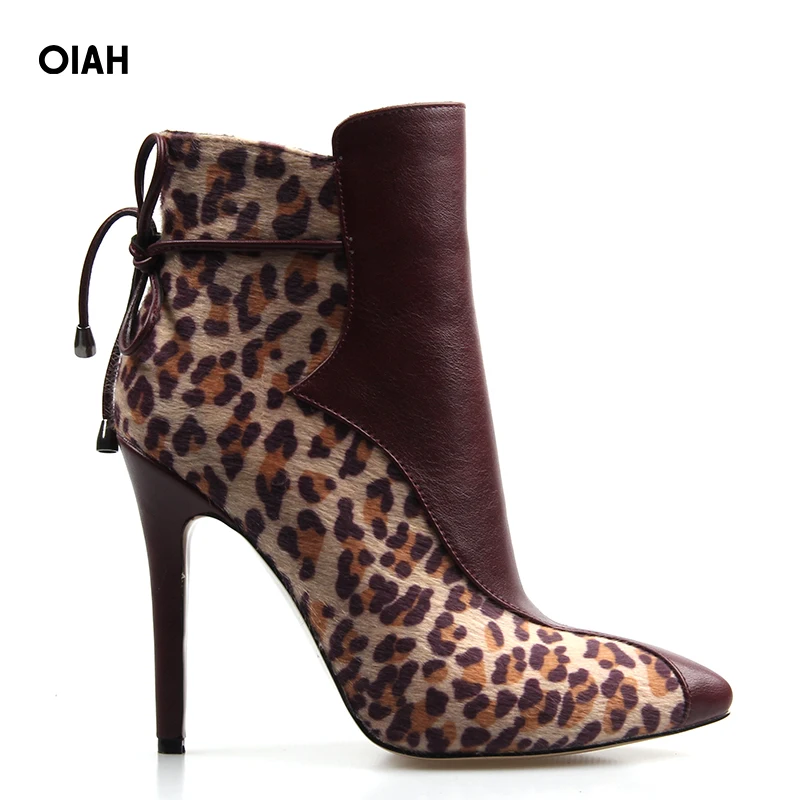 

Leopard Ankle Boots for Women Thin Heel 11 CM Pointed Toe Ankle Boots Lady Sexy Women Fashion Ankle Flock Boots Zipper
