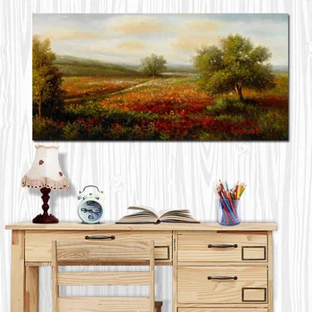 

Modern Pastoral Red Poppy Landscape Poster HD Print Abstract Oil Painting on Canvas Wall Picture for Living Room Home Decorative