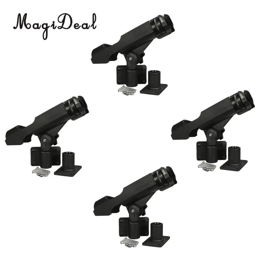 MagiDeal Top Quality 4Pcs Adjustable Side Rail Mount For Kayak Boat Fishing Pole Rod Holder Tackle Kit Fishing Accessory Black