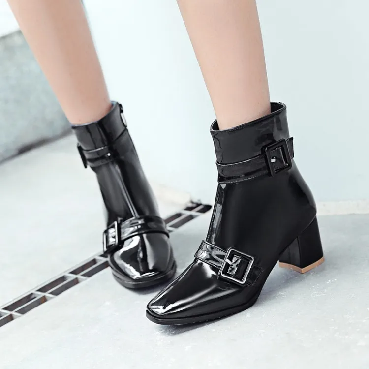 

Big Size 11 12 13 Ma'am Coarse heel Short boots Pure color Squarehead Fashion boot barrel High heel boots