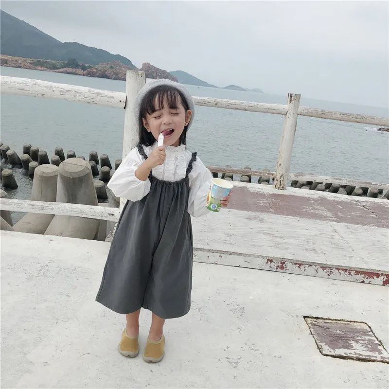 EnkeliBB/осенние свободные штаны и блузка для маленьких девочек комбинезоны для малышей в Корейском стиле милые штаны на подтяжках Осенние Комбинезоны для детей