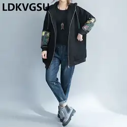 Плюс Размеры 4XL 2018 осень-зима Для женщин модный принт пиджаки женские большие свободные за Размеры Толстая Толстовка пальто куртки Is1225