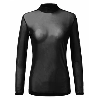 

2018 Newest Sexy Women See Through Transparent Mesh Tops Long Sleeve Sheer Female Slim Ladies Turtleneck