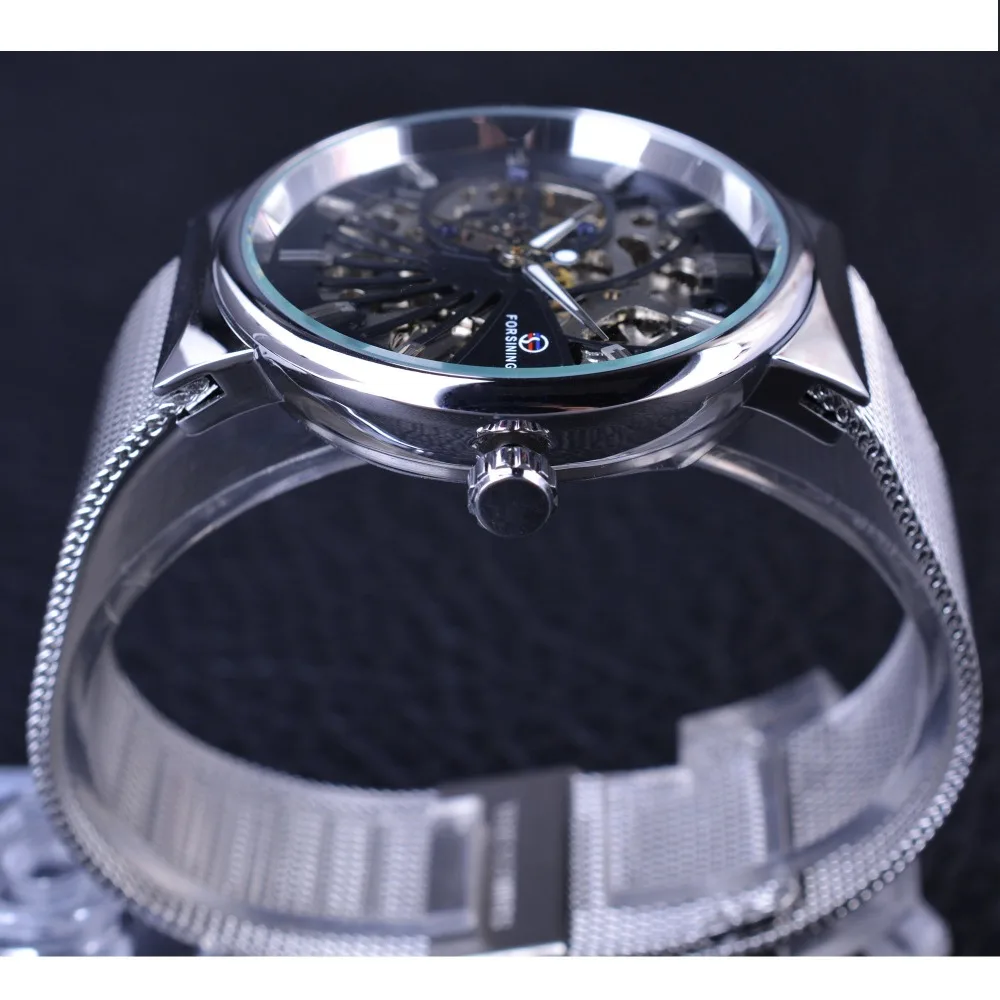 Fashion Neutral Design Silver Steel Men Short Small Dial Mens Watches Luxury Mechanical Skeleton Watch