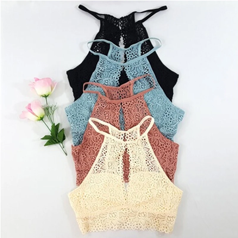 Women Ladies Sexy Padded Lace Crop Tops Lace Camisoles Women Vest Leisure Breathable Intimates Padded Caimsole Top