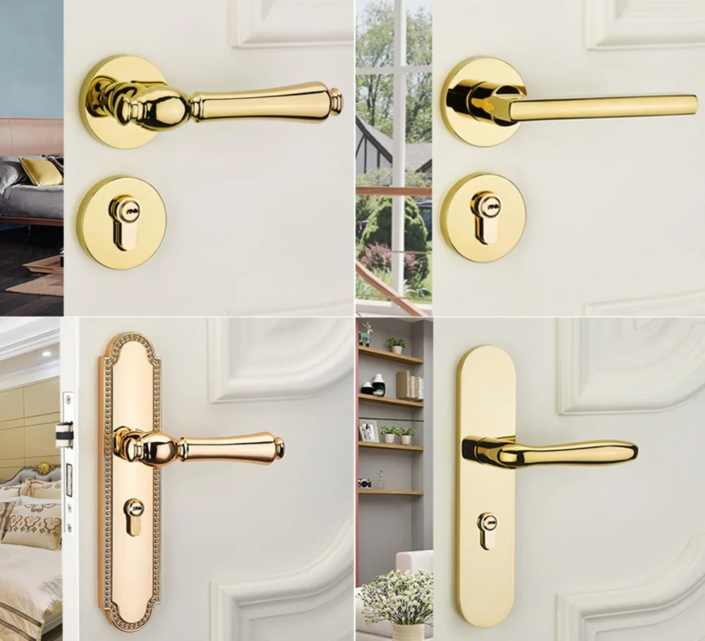 

Mute Magnet Lock Golden Indoor Bedroom Household General Purpose Type Doorknob HandLock Room Interior Door Handle Wooden Doors
