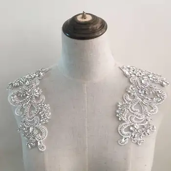 

Rhinestone bead applique, heavy bead handmade rhinestone applique for bridal headpiece sash, heavy bead crystal flower applique